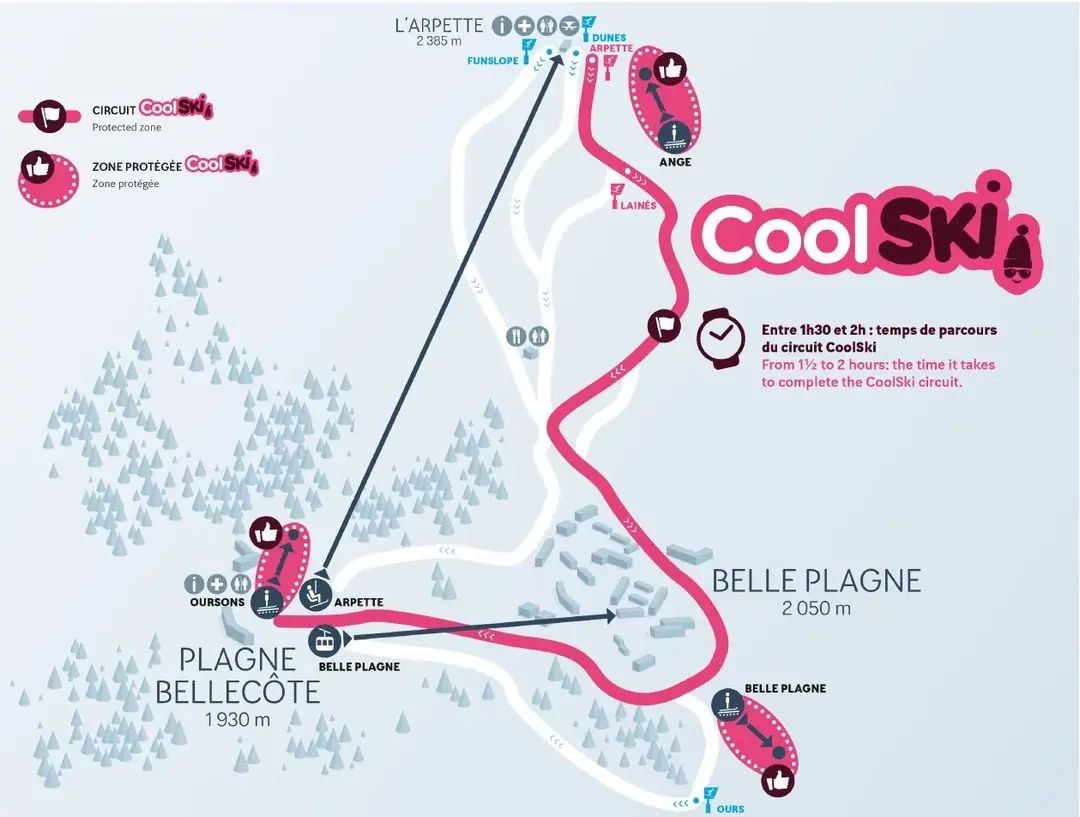 Plan du circuit Cool Ski : Plagne Bellecôte, Belle Plagne, L'Arpette